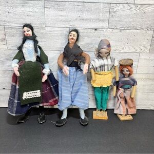 Lot of 4 Vintage Handmade Folk Art‎ Dolls in Cultural/Traditional Attire